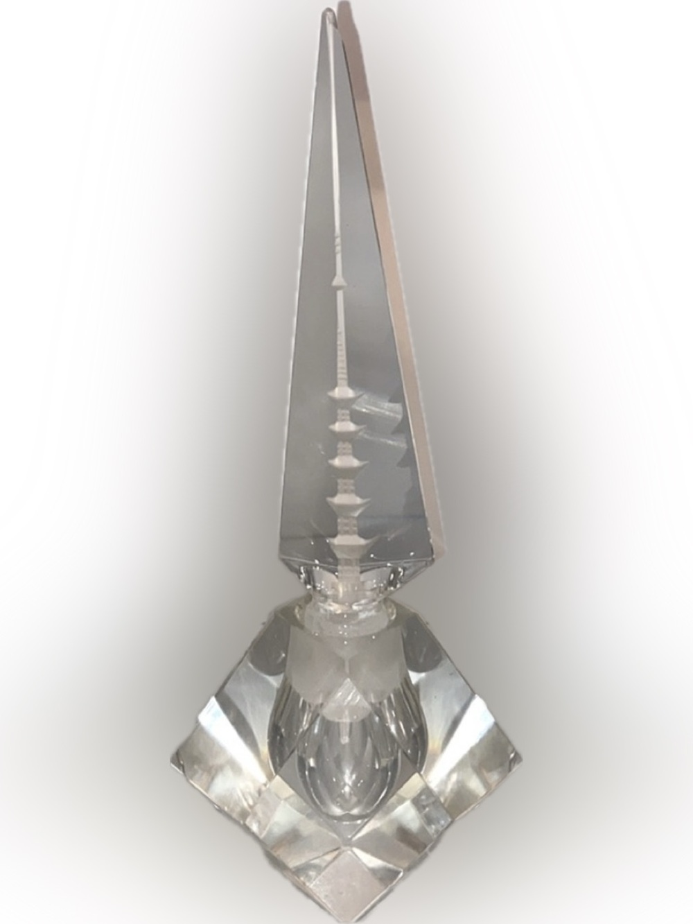 Hoya Hand Cut Clear Obelisk Crystal Pagoda Perfume Bottle